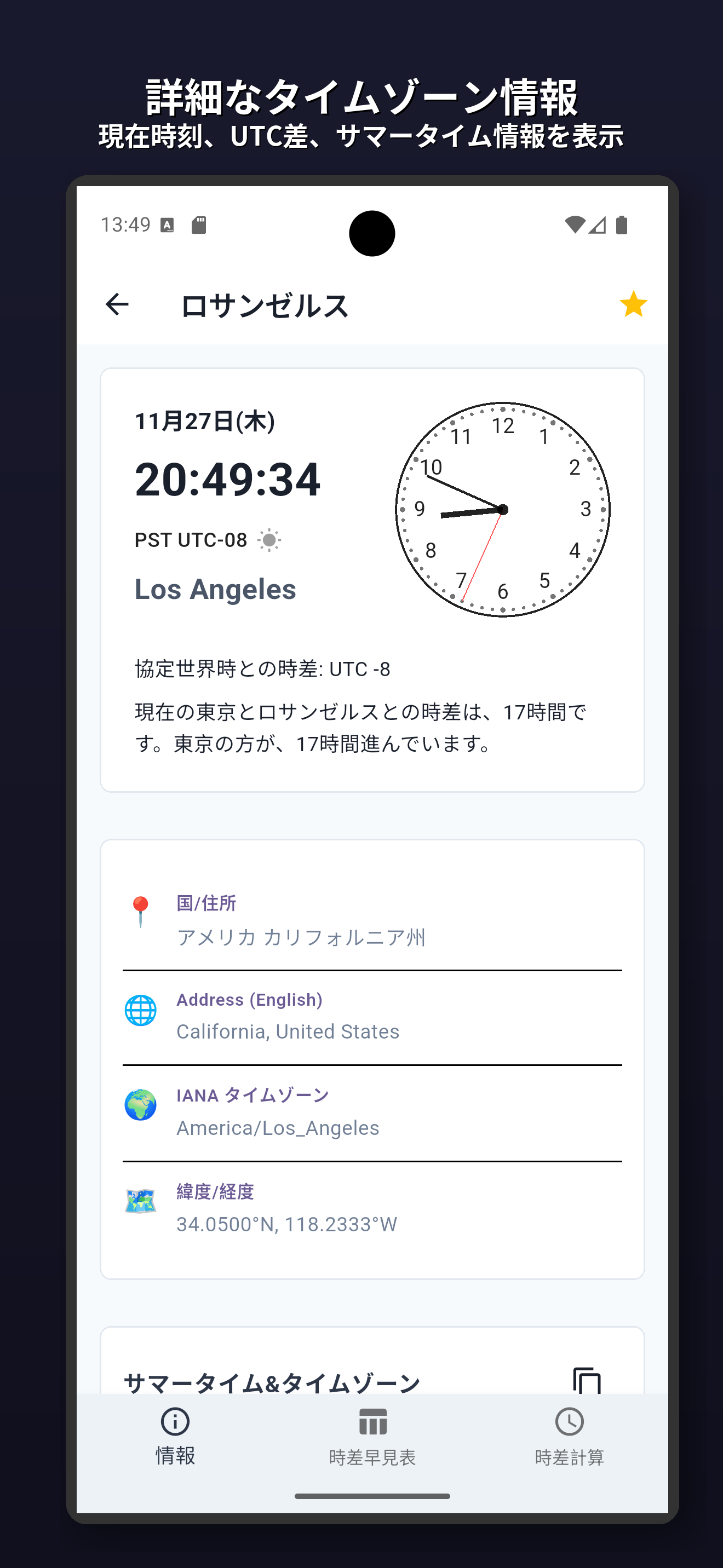 詳細なタイムゾーン情報